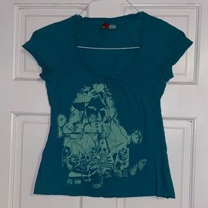 Turquoise Printed Tee